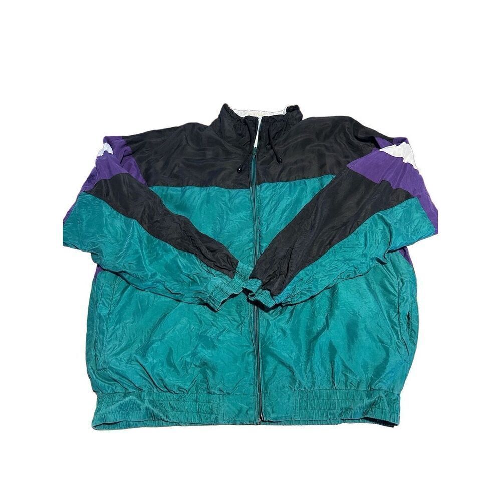 Vintage 90s Mens 100% Silk Color-block Windbreaker Bomber Full Zip Jacket Sz XL